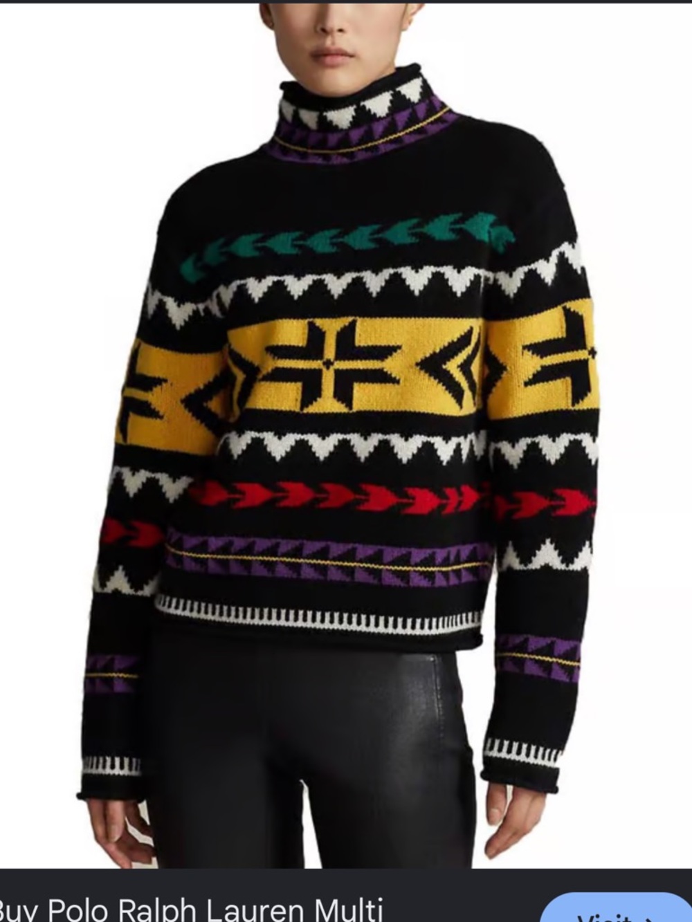 Polo Ralph Lauren Fair Isle Wool Geometric Cashmere Turtleneck Sweater  Small